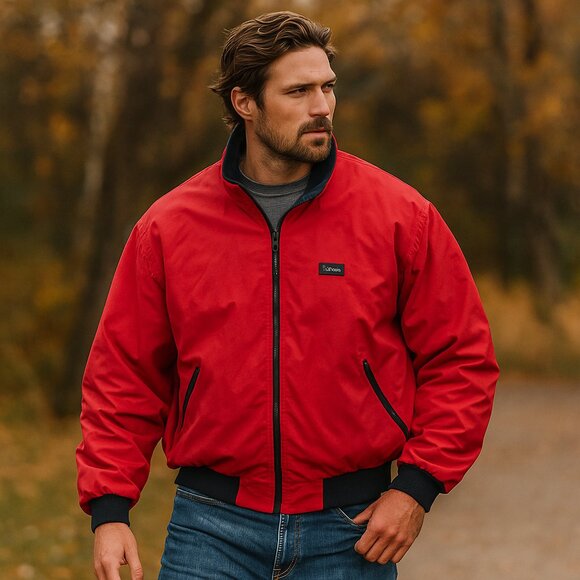 Vintage LL Bean Three Season Jacket Bomber Red Blue Made in USA XXL - Picture 1 of 11